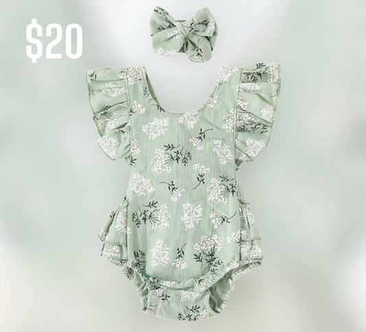 Green onesie with matching bow